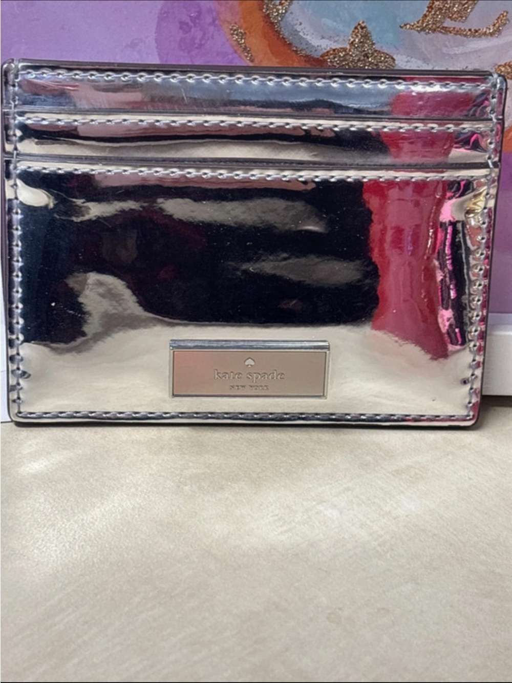 kate spade Metallic Silver Card Holder